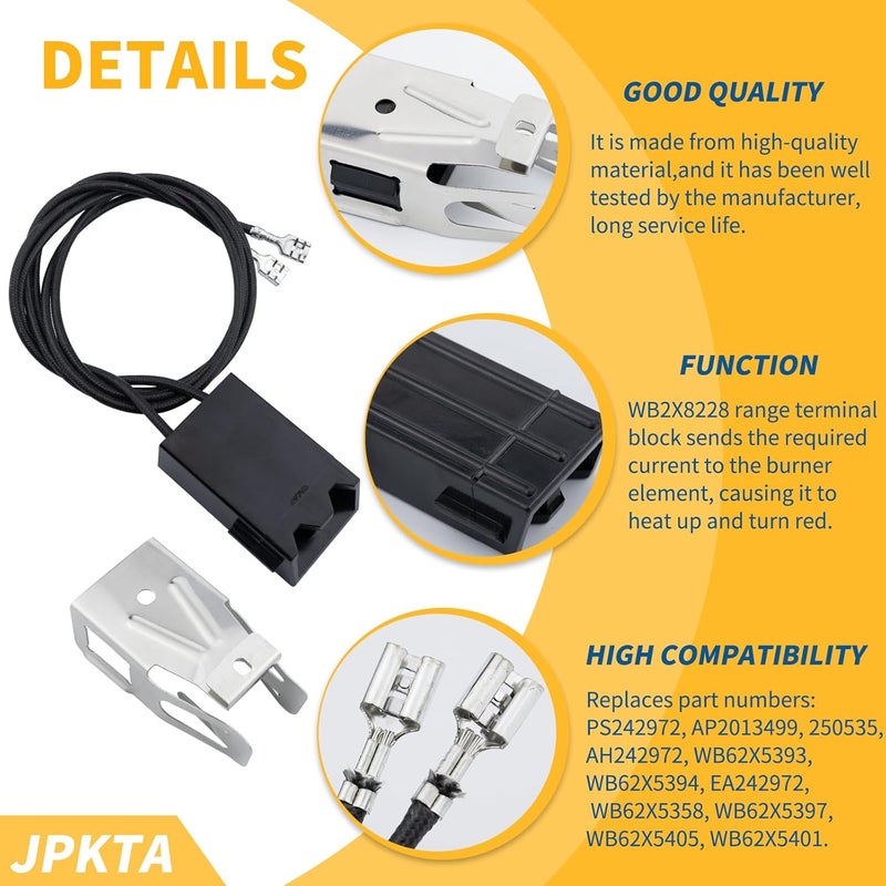 JPKTA 2 Pack WB2X8228 Element Receptacle and Wire Kit by Compatible with GE Hotpoint Electric Ranges Cooktops Electric Stove Burners - Repalces PS242972 AP2013499 - Image 4